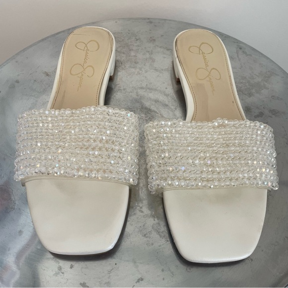 White Beaded Bridal Slide Sandals by Jessica Simpson Size 9 - Picture 2 of 4